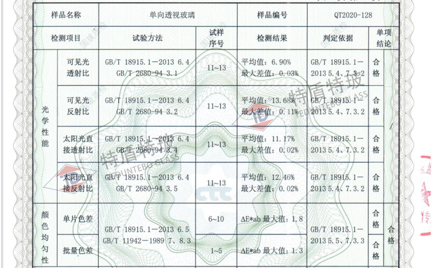 單向透視玻璃標(biāo)準(zhǔn)